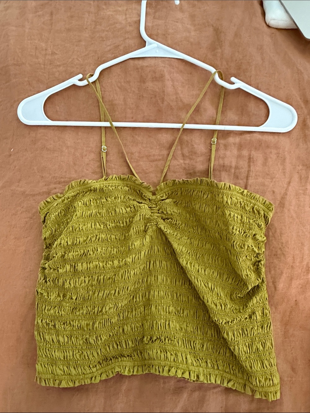 Smocked Spaghetti Strap Women’s Top in Olive